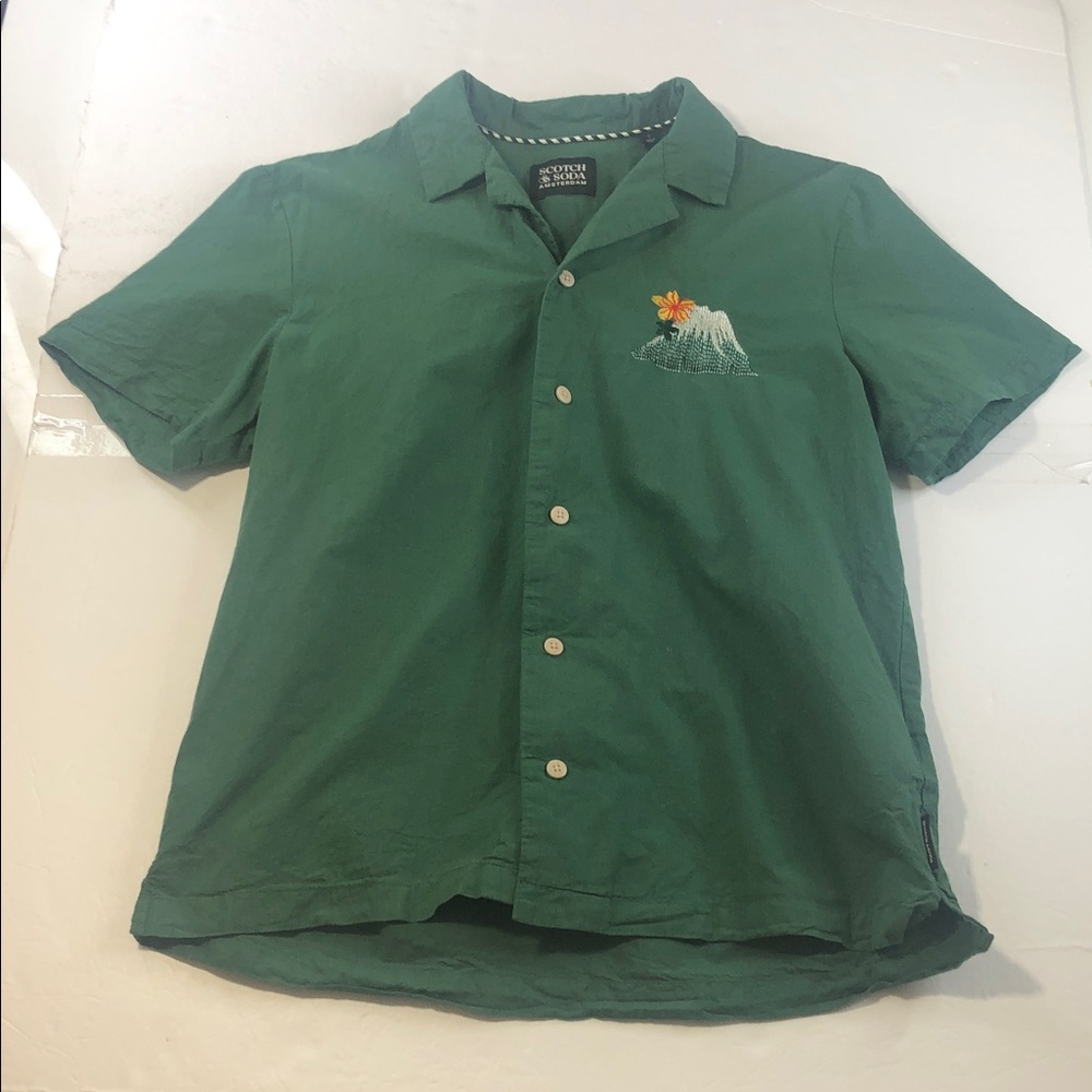 Scotch & Soda Shirt Men’s Small Cotton Sakura Embroidered Short Sleeve Button Up